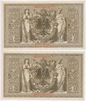 Német Birodalom 1910. 1000M (4x) hétjegyű sorszám, piros pecséttel T:II-,III
German Empire 1910. 10...