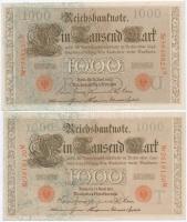 Német Birodalom 1910. 1000M (4x) hétjegyű sorszám, piros pecséttel T:II-,III
German Empire 1910. 10...