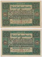 Németország / Weimari Köztársaság 1920. 10M (6x) közte 2db sorszámkövető és 2db közeli sorszám T:I-
...