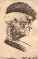 Type Basque / Basque folklore, graphic postcards, artist signed - 2 pre-1945 unused postcards