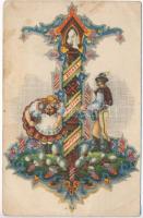 10 db RÉGI és MODERN folklór motívumos képeslap, kézzel készült tartóban / 10 pre-1945 and modern fo...