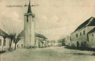 Lajtapordány, Lajta-Pordány, Leithaprodersdorf; utcakép templommal, kiadja Figdor Samu / street view with church (EK)