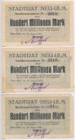 Németország / Weimari Köztársaság / Neu-Ulm 1923. 100.000.000M (5x) mindegyik hátlapján bélyegzés T:III egyiken ly. Germany / Weimar Republic / Neu-Ulm 1923. 100.000.000 Mark (5x) with stamping on back C:F one with hole