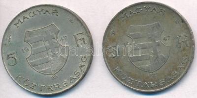 1947. 5Ft Ag Kossuth (2x) T:2,2- patina