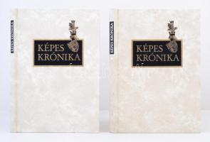 Képes Krónika I-II. I. Latin eredeti hasonmás kiadás. II. A latin eredeti magyar fordítása, Bellus Ilona munkája, Kristó Gyula, Dercsényi Dezső, Csapodiné Gárdonyi Klára kísérőtanulmányaival. Budapest, 1987, Helikon Kiadó. Kiadói műbőr kötés, eredeti kiadói karton papír dobozban, angol, német és magyar nyelvű ismertető lapokkal. Szép állapotban.