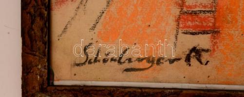 Schönberger jelzéssel: Pályaudvar. Pasztell-szén, papír, üvegezett keretben, 45×35 cm