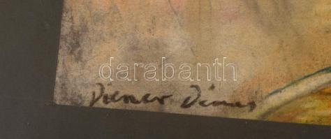 Diener jelzéssel: Szajna part. Pasztell, papír, üvegezett keretben, 19×32 cm