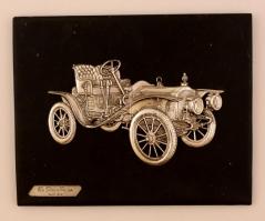 Rodex régi automobilok ( 3 db De Dion,Ford, Reanault), festett műanyag és bőr fatáblán,  23×29 cm