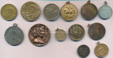12db vegyes Szent György emlékérem tétel, egy része füllel + DN "Mathias Rex Hungariae" Br emlékérem másolat (40mm) T:2-3- oxidáció