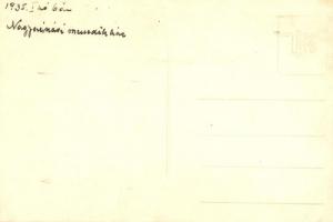 1935 Nagyszénás, Szabó Imre menedékház télen, síelők csoportképe, photo