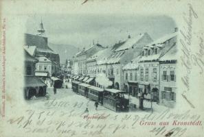 1899 Brassó, Brasov, Kronstadt; Lensor, városi vasút télen / Flachszeile / street, urban railway, winter time (EK)