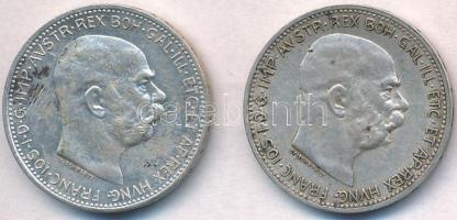 Ausztria 1912. 1K Ag "Ferenc József" (2x) T:2 kis patina, ragasztónyom Austria 1912. 1 Corona Ag "Franz Joseph" (2x) C:XF small patina, gluemark