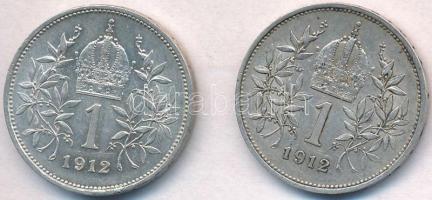 Ausztria 1912. 1K Ag "Ferenc József" (2x) T:2 kis patina, ragasztónyom
Austria 1912. 1 Co...