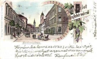 1899 Székesfehérvár, Nádor utca, Café Elite kávéház, szőlő. Kaufman F. kiadása. Art Nouveau, floral, litho (Rb)