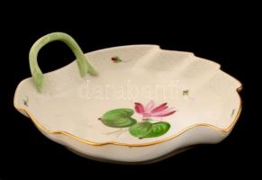 Herendi virág mintás füles tál, kézzel festett, jelzett, hibátlan,  20×16 cm