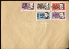 10 klf munkásmozgalmi propaganda levélzáró 2 db borítékon, bélyegezve