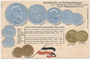 Deutschland / Germany; set of coins, flag, silver and golden decoration Emb. litho (EK)