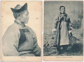 Szibériai folklór; burját lány, tunguz férfi - 2 db képeslap / Siberian folklore; Buryat girl, Tungus man - 2 postcards