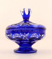 Ólomkristály bonbonier, kétrétegű, csiszolt, hibátlan, m:13 cm