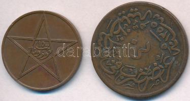 Vegyes: Marokkó 1912-1927. 10M Br + Oszmán Birodalom 1858. (1255/21) 40p Cu T:2,2- Mixed: Morocco 1912-1927. 10 Mazunas Br + Ottoman Empire 1858. (1255/21) 40 Para Cu C:XF,VF