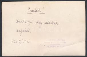 1940 Széchenyi öregdiákok bálja, Harsányi Gyula felvétele, hátulján feliratozva, pecséttel jelzett, ...