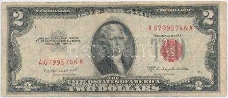 Amerikai Egyesült Államok 1953B 2$ "Thomas Jefferson" vörös pecséttel T:III USA 1953B 2 Dollars "Thomas Jefferson" with red seal C:F