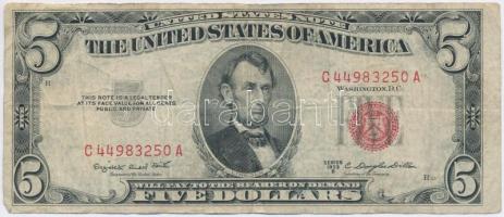 Amerikai Egyesült Államok 1953B 5$ "Abraham Lincoln" vörös pecséttel T:III USA 1953B 5 Dollars "Abraham Lincoln" with red seal C:F