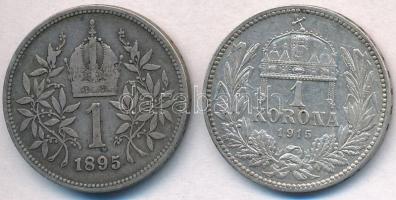 Vegyes: Ausztria 1895. 1K Ag "Ferenc József" + Magyarország 1915KB 1K Ag "Ferenc Józs...