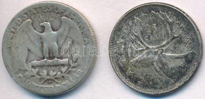 Vegyes: Amerikai Egyesült Államok 1947D 1/4$ Ag "Washington" + Kanada 1965. 25c Ag "I...