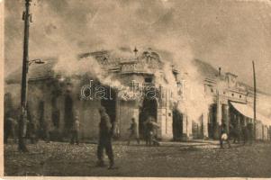 Az égő Sabác, az Éredekes Újság karácsi ajándéka  / WWI Austro-Hungarian military, Battle of Sabac, burning houses (kis szakadás / small tear)