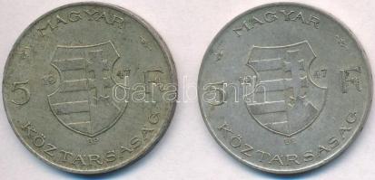 1947. 5Ft Ag "Kossuth" (2x) T:2- patina, ph