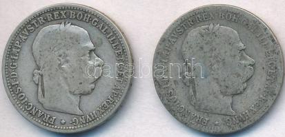 Ausztria 1893-1894. 1K Ag "Ferenc József" (2x) T:2-,3 patina Austria 1893-1894. 1 Corona Ag "Franz Joseph" (2x) C:VF,F patina