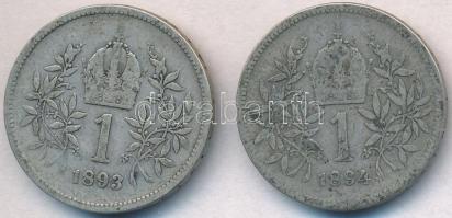 Ausztria 1893-1894. 1K Ag "Ferenc József" (2x) T:2-,3 patina
Austria 1893-1894. 1 Corona ...