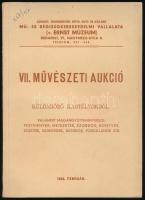 1948 VII. Művészeti Aukció. Különböző kastélyokból, valamint magángyűjteményekből: festmények, metszetek, szobrok, könyvek, kéziratok, ezüstök, szőnyegek, bútorok, porcellánok...stb. Budapest, 1948, Mű és Régiségkereskedelmi Vállalat. Kiadói papírkötés, egy-két ceruzás bejegyzéssel, egyébként jó állapotban.