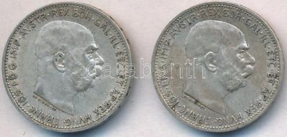 Ausztria 1912-1914. 1K Ag "Ferenc József" (2x) T:2 Austria 1912-1914. 1 Corona Ag "Franz Joseph" (2x) C:XF