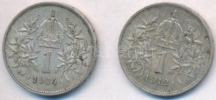 Ausztria 1912-1914. 1K Ag "Ferenc József" (2x) T:2
Austria 1912-1914. 1 Corona Ag "F...