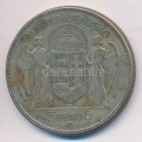1930. 5P Ag "Horthy jobbra" T:3 patina 
Adamo P8