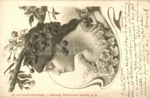 Kirsche / cherry, lady, art postcard, M. H. Bayerle Kunstverlag, No. 187. Art Nouveau s: Will. Wittmann (Rb)