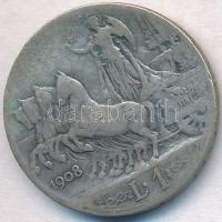 Olaszország 1908R 1L Ag "III. Viktor Emanuel" T:2-,3 
Italy 1908R 1 Lira Ag "Vittori...