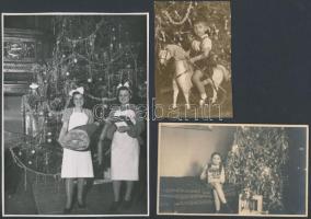 cca 1950 Karácsonyi fényképek, 5 db vintage fotó, 10x6,5 cm és 18x24 cm között