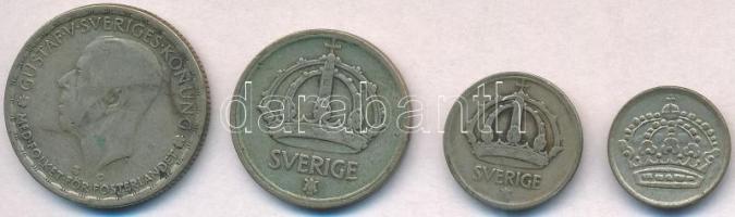 Svédország 1944G 25ö Ag + 50ö Ag + 1Kr Ag "V. Gusztáv" + 1960TS 10ö Ag T:2,2- patina Sweden 1944G 25 Ore Ag + 50 Ore Ag + 1 Krona Ag "Gustaf V" + 1960TS 10 Ore Ag C:XF,VF patina