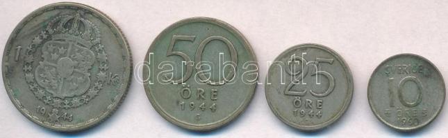 Svédország 1944G 25ö Ag + 50ö Ag + 1Kr Ag "V. Gusztáv" + 1960TS 10ö Ag T:2,2- patina
Swed...
