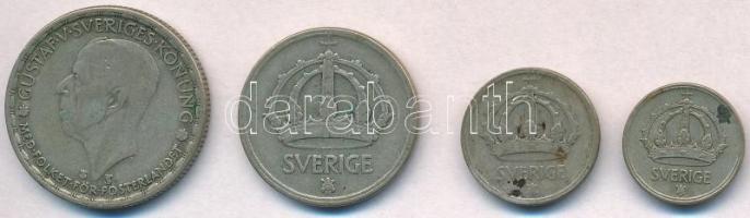 Svédország 1943G 25ö Ag + 1950TS 10ö Ag + 50ö Ag + 1Kr Ag "V. Gusztáv" T:2,2- patina Sweden 1943G 25 Ore Ag + 1950TS 10 Ore Ag + 50 Ore Ag + 1 Krona Ag "Gustaf V" C:XF,VF patina