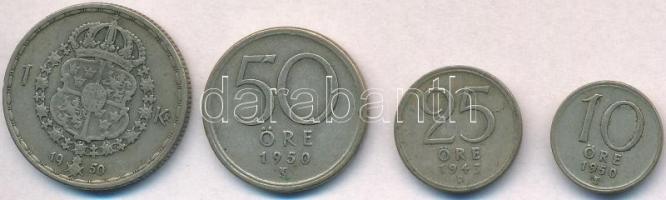 Svédország 1943G 25ö Ag + 1950TS 10ö Ag + 50ö Ag + 1Kr Ag "V. Gusztáv" T:2,2- patina
Swed...