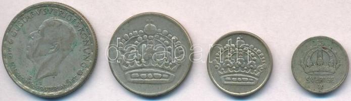 Svédország 1942G 10ö Ag + 1Kr Ag "V. Gusztáv" + 1954TS  25ö Ag + 50ö Ag T:2,2- patina Sweden 1942G 10 Ore Ag + 1 Krona Ag "Gustaf V" + 1954TS 25 Ore Ag + 50 Ore Ag C:XF,VF patina