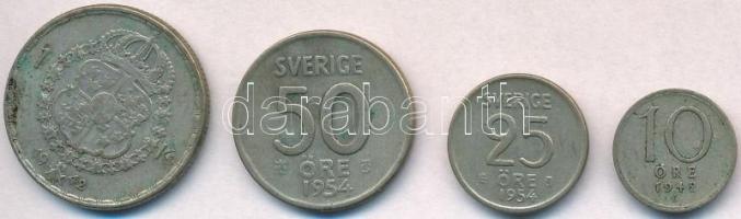 Svédország 1942G 10ö Ag + 1Kr Ag "V. Gusztáv" + 1954TS  25ö Ag + 50ö Ag T:2,2- patina
Swe...