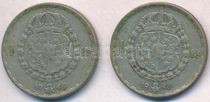 Svédország 1946TS 1Kr Ag "V. Gusztáv" (2x) T:2-
Sweden 1946TS 1 Krona Ag "Gustaf V&q...