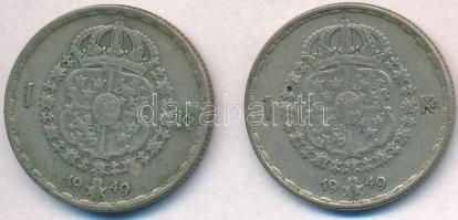 Svédország 1949TS 1Kr Ag "V. Gusztáf" (2x) T:2-
Sweden 1949TS 1 Krona Ag "Gustaf V&q...