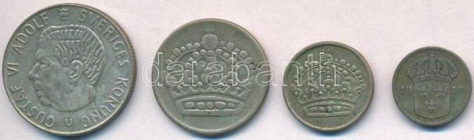 Svédország 1918. 10ö Ag + 1956TS 50ö Ag + 1959TS 25ö Ag + 1966U 1Kr Ag "VI. Gusztáf" T:2,2- patina Sweden 1918. 10 Ore Ag + 1956TS 50 Ore Ag + 1959TS 25 Ore Ag + 1966U 1 Krona Ag "Gustaf VI" C:XF,VF patina