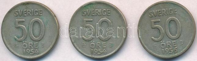 Svédország 1954TS 50ö Ag (2x) + 1956TS 50ö Ag T:2 patina
Sweden 1954TS 50 Ore Ag (2x) + 1956TS 50 O...